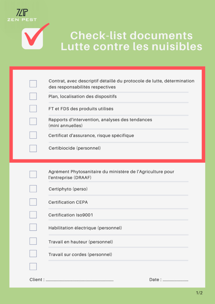 Check list documentation lutte contre les nuisibles